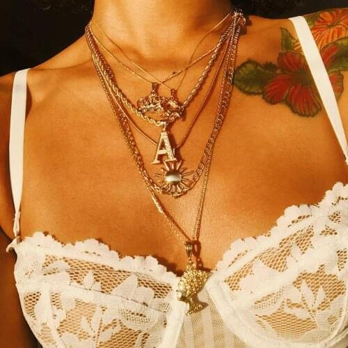 Ladies Multilayer Necklace Fashion Elephant Crown Letter Sun Portrait Gold Six Layer Clavicle Chain Party Jewelry Accessories