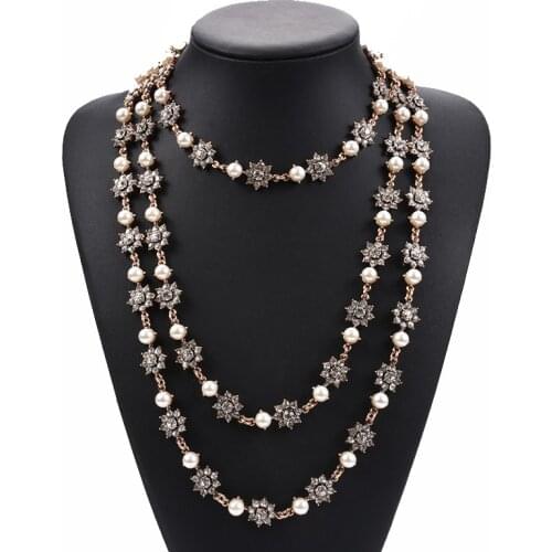 Vintage Multi Layered Statement Choker Necklae Women Long Chain Simulated Pearls Bead Necklae Female Indian Ethnic Maxi Necklace