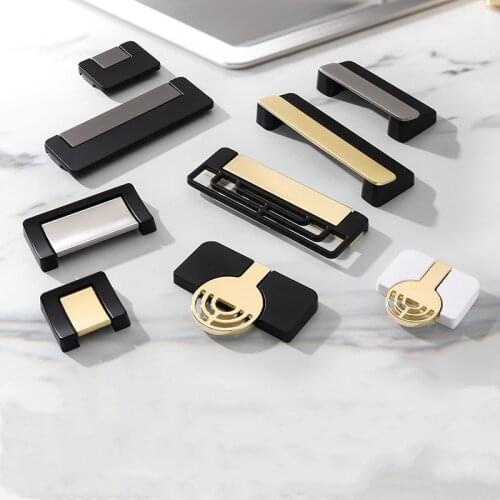 Gold Double Color Stitching Wardrobe Drawer Knob Hidden Kitchen Cabinet Furniture Door Handle Square Home Decoration Hardware