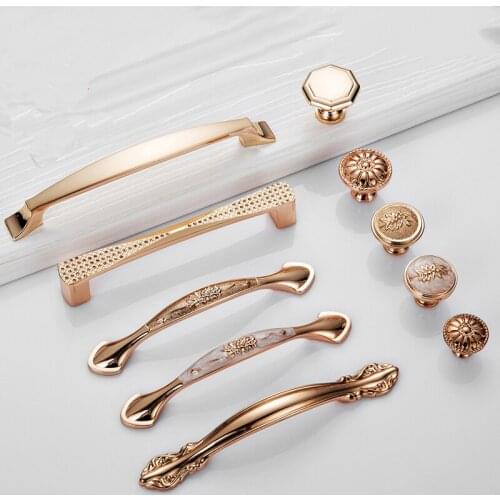Champagne Gold Door Handles Zinc Alloy Cabinet Handle Drawer Knobs European Wardrobe Pulls Kitchen Handle Furniture Hardware