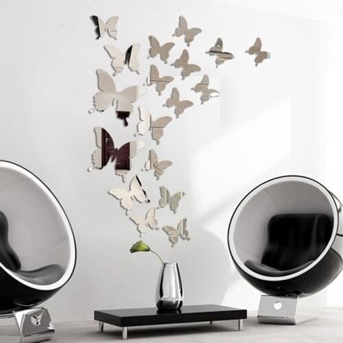 12/24Pcs 3D Butterfly Mirror Wall Sticker Decal Wall Art Removable Wedding Decoration Kids Room Birthday Decoration Sticker