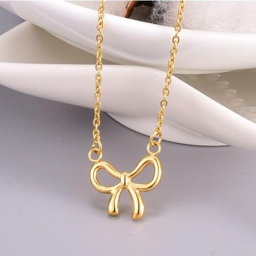 14k Yellow Bowknot Shaped Gold Necklacs for Women Birthday Party Girl Heart Fashion Simple Ins Clavicle Chain Necklaces Jewelry