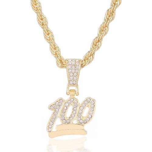 2021 Hip Hop Charm Pendants Rock For Men Jewelry Gift Number 100 Points Iced Out Bling Chains Gold Stainless Steel Necklace