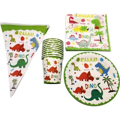 40pcs/lot Cute Dinosaur Design Birthday Party Plates Dishes Baby Shower Cups Napkins Decorate Flags Boys Favors Hanging Banner