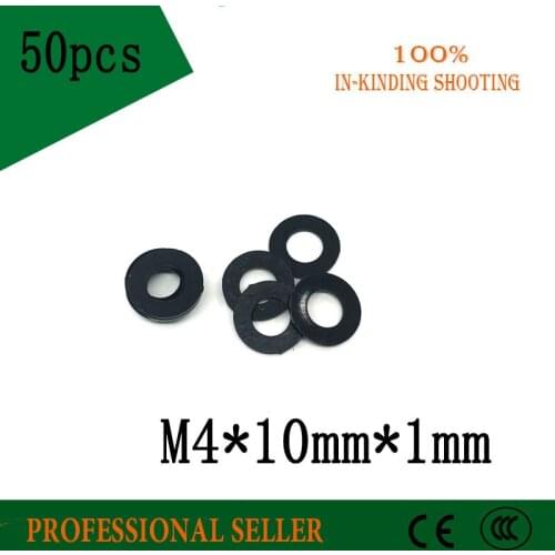 50pcs M4 M4 x 10mm x 1mm M4*10*1 mm Black B Nylon Flat Washer Plastic Insulation Plain Ring Gasket