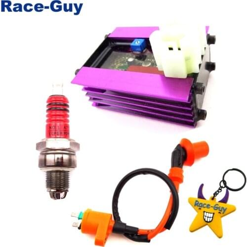 6 Pin Racing Adjuster AC CDI Box + Ignition Coil + 3 Electrode A7TC Spark Plug For 50cc 125cc 150cc ATV Quad GY6 Scooter Moped