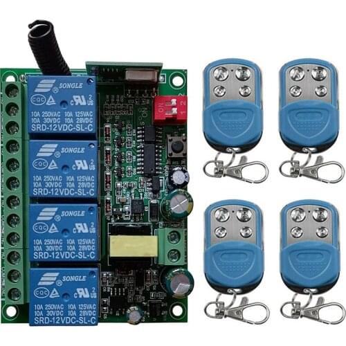 AC110V 220V 230V 4CH 4 CH Radio Controller RF Wireless Push Remote Control Switch Transmitter +Receiver garage door/window/lamp