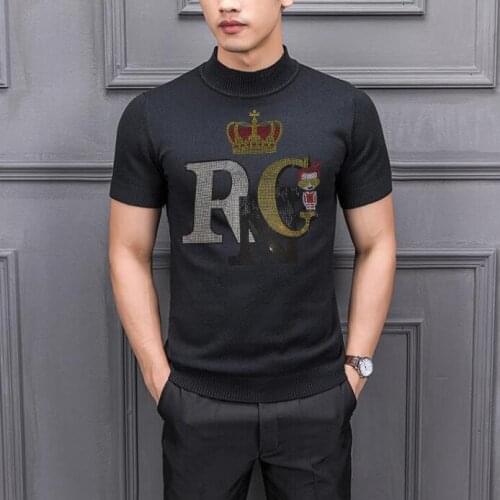 Diamond stone sweater Men 2021 summer Breathable sweaters Men short Sleeve Casual Plus Size asian M-2XL