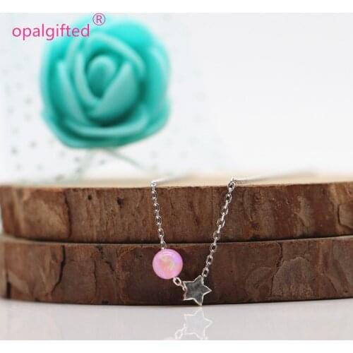 1pc 2020 Best Sale synthetic 4mm Opal Beads with 5mm 925 silver star Necklace O chain Lovely Jewelry Girls Gift