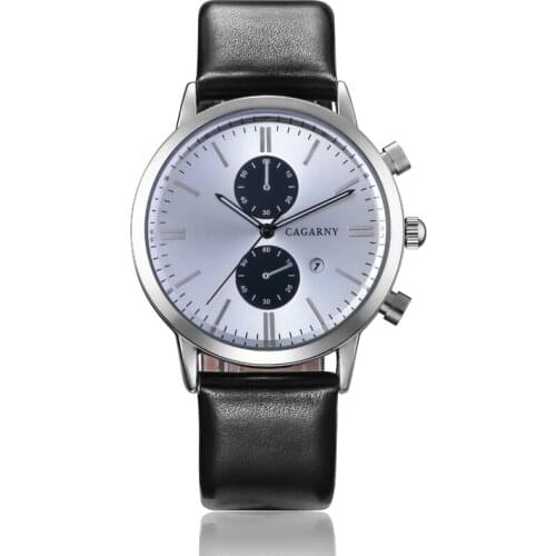 Cagarny Watch Men Luxury Brand Famous Mens Quartz Watches Men Casual Wristwatches Leather Watchband Date Quartz-Watch Hours New