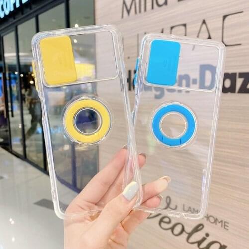 Slide Camera Lens Protection Phone Case For Samsung Galaxy A52 A72 A32 5G A12 S21 Ultra Clear Ring Holder Shockproof Soft Cover