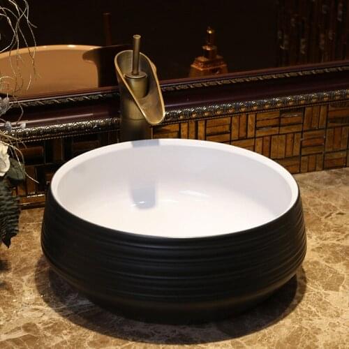 Black Europe Vintage Style Art Porcelain Countertop Basin Sink Handmade Ceramic wash basin Bathroom sink