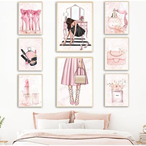 Girl high heels lipstick perfume flower Nordic diamond painting art painting embroidery mural living room shopping mall decorati