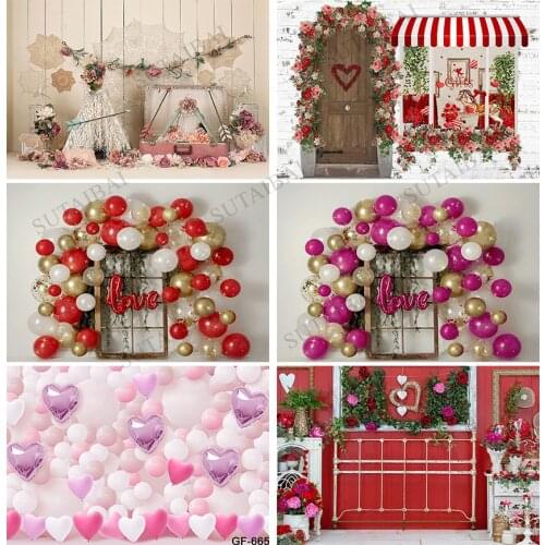 Valentines Day Backdrop Red Hearts Balloons Love Theme Party Supplies for Engagement Wedding Bridal Shower Photography Backdrop