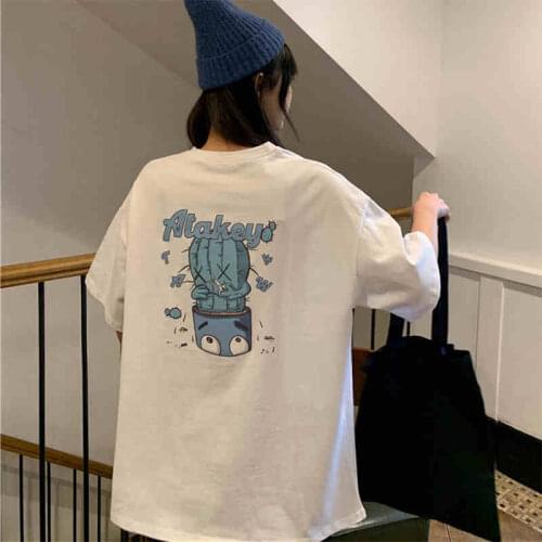 Harajuku Card Japanese Wow Plant Cartoon Cactus T-Shirt For Girls Sweet Style Korean Clothes All-Match Lively Girl Summer Dress