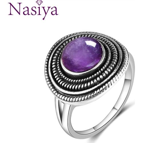8MM Round Natural Amethyst Rings Womens S925 Sterling Silver Ring Gemstone Jewelri Wholesale Vintage Style Fine Jewelry
