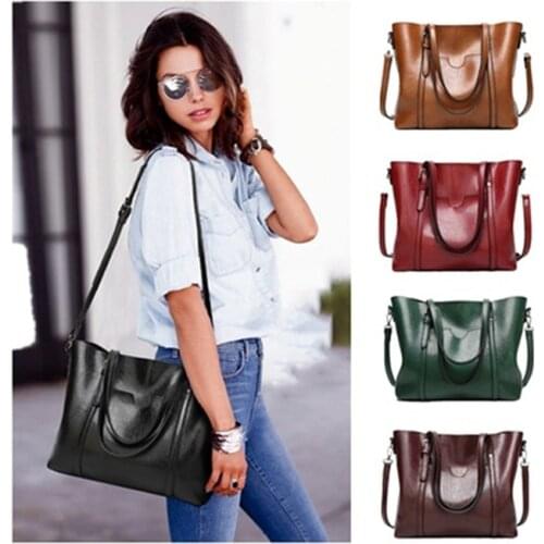 Leather Shoulder Bag Handbags Women Oil wax Causal Totes Bag Luxury Ladys Hand Bags With Purse Pocket Women Large messenger bag