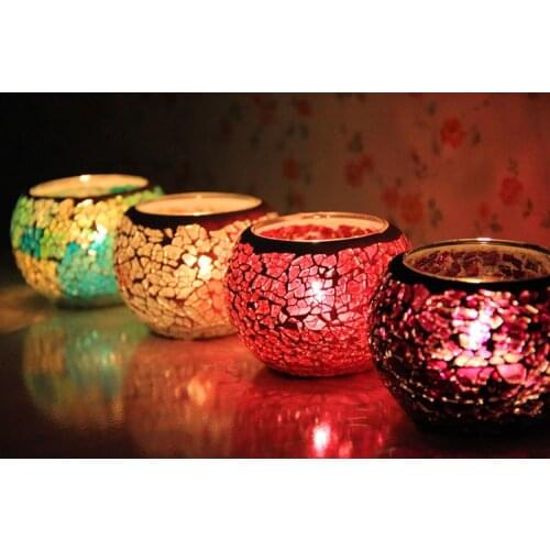 1PC Creative Mosaic Carved Glass Candle Holder Wedding Home Table Decorative Romantic Dinner glass crafts JX 1130