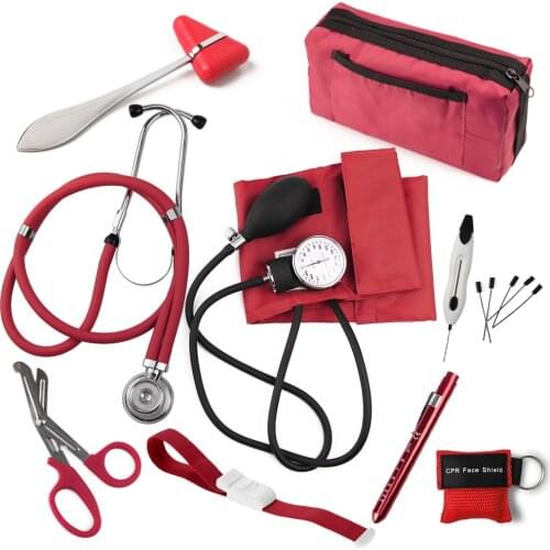 Medical Health Diagnostic Blood Pressure Monitor Stethoscope Reflex Hammer EMT Shear Penlight Nurse Starter Kit with Pouch