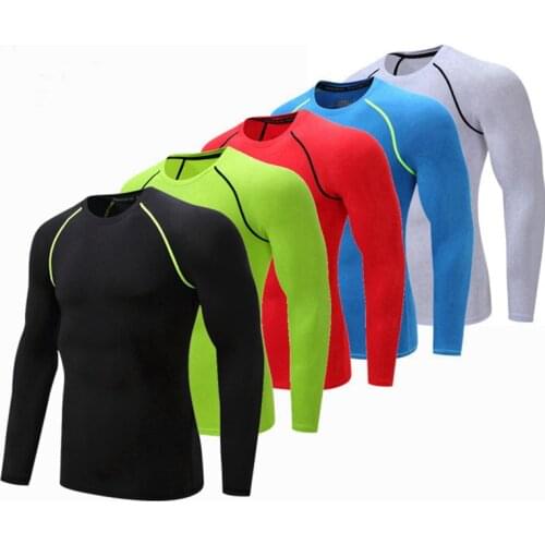 Fitness Men Long Sleeve Running Sports T Shirt Clothing Mens Thermal Muscle Bodybuilding Gym Compression Quick dry Tights Shirt