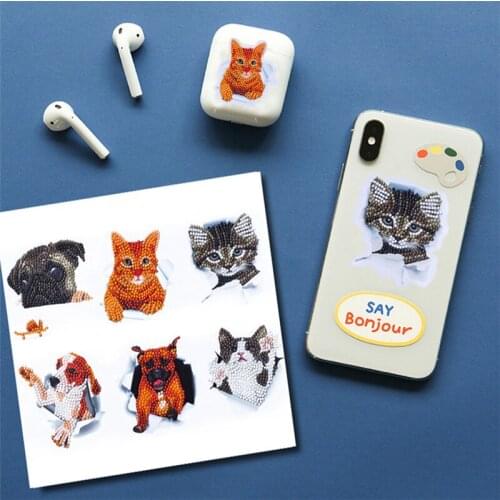Cup Book Phone Wall Stickers Cartoon Mini-Patterns Diamond Embroidery Cat Animals 5D DIY Diamond Painting Sticker For Children