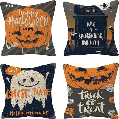 Halloween Pillowcase Linen Cushion Case Pumpkin Ghost Word Letter Printing Throw Pillow Cover Holiday Decoration Home Seat Car