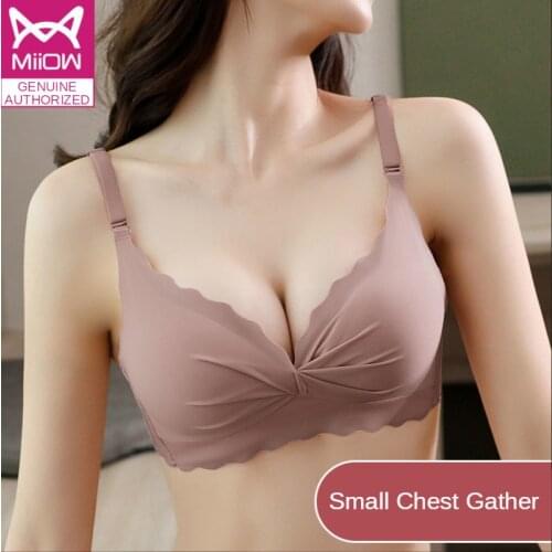 MiiOW Underwear Small Chest Gathers Womens Anti-sagging Bra Without Rims, and Adjusts The Bra Without Trace Smooth Surface