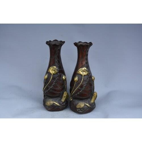 Very rare Qing Dynasty brass gilt vase,lotus&fish,A pair