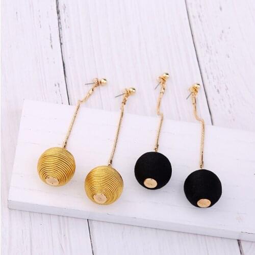 Bulk Price 2 Color Yellow&Black Cotton Line Pompon Earrings Ethnic Long Drop Earrings For Women Indian Jewelry