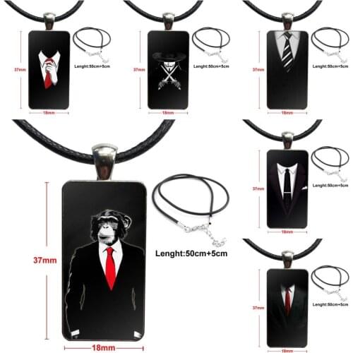 Dark Suit Mystery Man Black For Girls Handmade Gift Glass Cabochon Pendant Necklace Rectangle Fashion Necklace