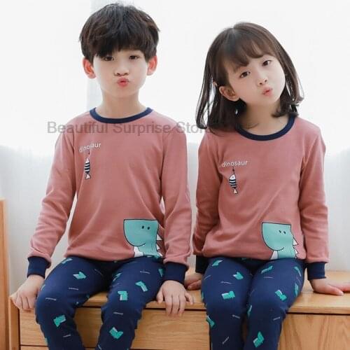 Baby Girls Full Sleeve Pajamas Sets Cotton Boys Sleepwear Kids Dinosaur Comfortable Pijamas Tops+Pants 2pcs Children Clothing