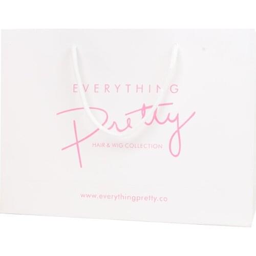 Customized design logo printing Gift packaging paper hand bag cusmetic product jewelry hair bundles packing hang bag with handle