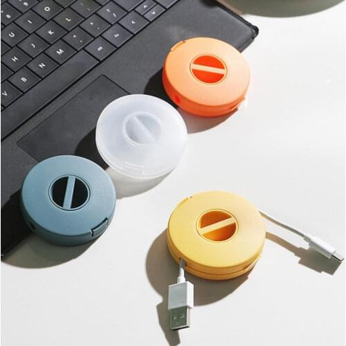 Portable Round USB Cable Winder Small Cable Organizer Rotatable Data Line Organizer Storage Box Phone Charging Cable Winder