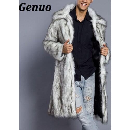 Genuo Men Fur Coat North Winter Faux Fur Outwear Windbreaker Both Side Coat Men Punk Parka Jackets Overcoats Streetwear