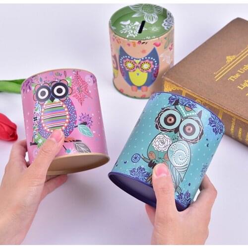 Vintage Owl Piggy Bank Tinplate Piggy Bank Childrens Gifts Home Decoration Kid Gift Round Piggy Bank kawaii Money Box