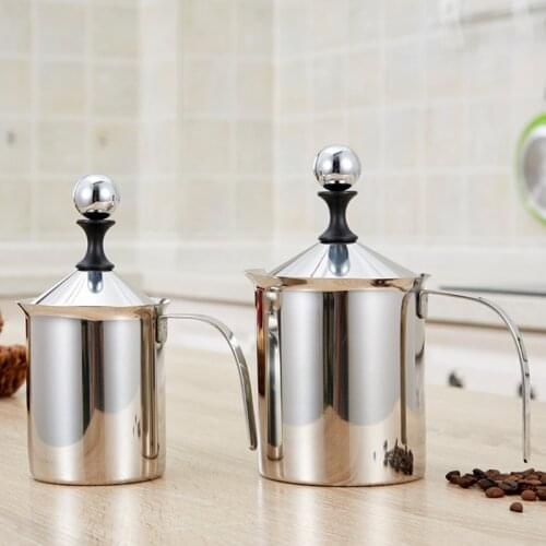 Stainless Steel 400ML 800ML Manual Milk Frother,Handheld Milk Frothing Pitchers,Manual Operated Milk Foam Maker For Coffee Latte