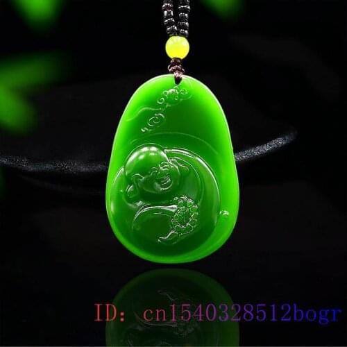 Green Jade Maitreya Pendant Gifts Men Fashion Chinese Amulet Jewelry Natural Gemstone Carved Buddha Necklace Charm Women