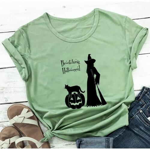 Bewitching Halloween Graphic Print 100%Cotton Women Tshirt Family Halloween Party Shirt Unisex Summer Casual Short Sleeve Top