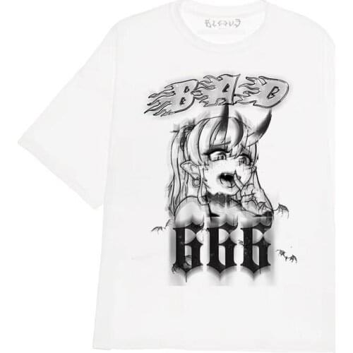 2021 Womens T Shirt Gothic Streetwear Anime Girl Oversized T-Shirts Female Harajuku Anime Short Sleeve T-shirt Cartoon Clothes