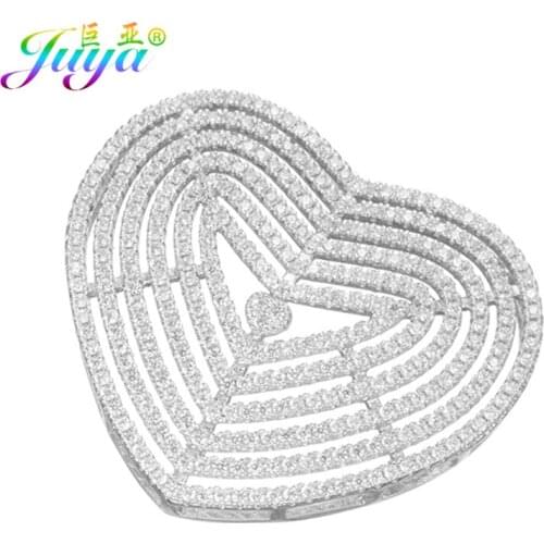 Juya DIY Floating Heart Connector Charm Pendants Accessories For Women Beadinged Pearls Jewelry Necklaces DIY Making