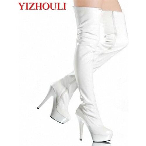 Women Pole Dance thigh high boots Sexy Model Shoes Ultra 15cm Platforms buckle strap High Heel Dance Shoes