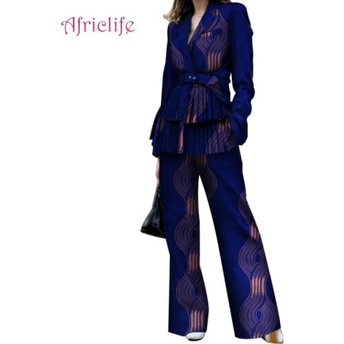 Blazer Suit for Women Dashiki African Print Women Blazer and Wide Leg Pant 2 Pieces Set Plus Size Ankara Clothing WY4109