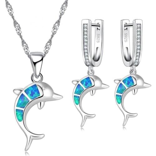 Classic Cute Dolphins Necklace Earrings Jewelry Set Fashion Women Pendant Necklace Accessories Jewelry For Female Friend Gift