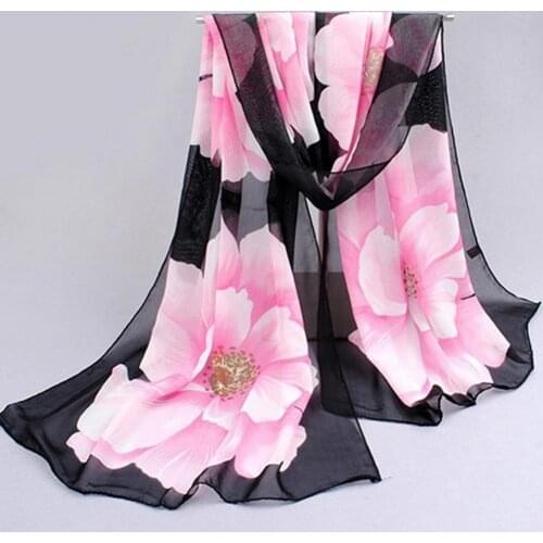 Women Floral Chiffon Neckerchief Elegant design Scarf Ladies Graceful Shawl for Dating