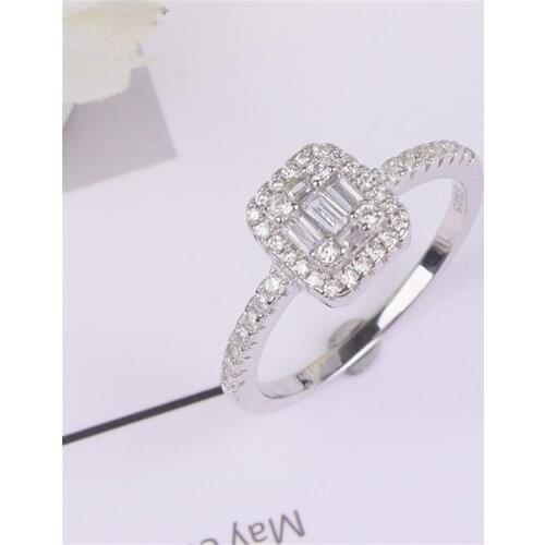 Ladys Classic solid 925 Sterling Silver ring Square Put together SONA Diamond Rings Wedding Brand Jewelry for Women size 5-10