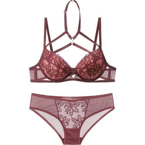 Flower Lace Halter Thin Cotton Cup Bra Panties Sets Women Exotic Push Up Underwear Sexy Lingerie Set Nightwear Non-detachable