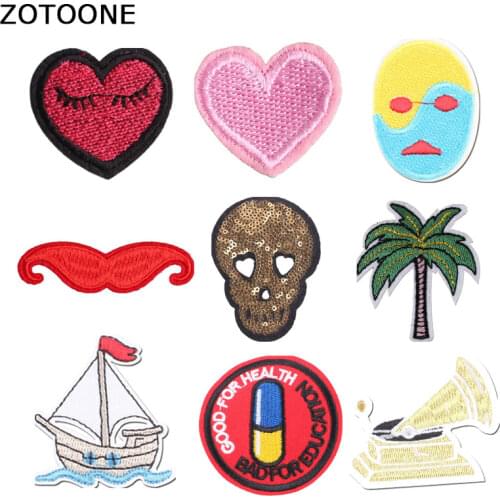 ZOTOONE Sequin Badges Skull Flower Embroidery Patches for Clothing Stripes on Clothes Iron on Patches Diy Patch Cute Applique E