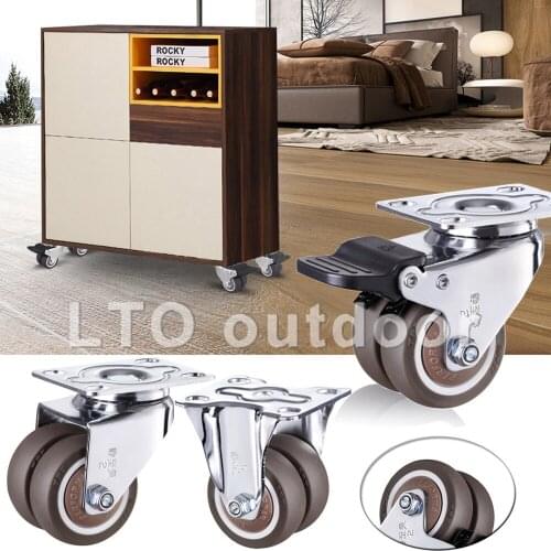1PCS Swivel Casters Wheels 1.5" / 2" Heavy Duty Soft Rubber Roller Furniture Caster With Brake for Platform Trolley