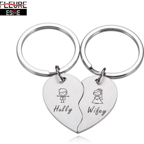 2021 Hot Sale 2Pcs Customized Couple Keychain Set Heart Jigsaw Shape Fashion Keychains Personalized Gift To Girlfriend Boyfriend