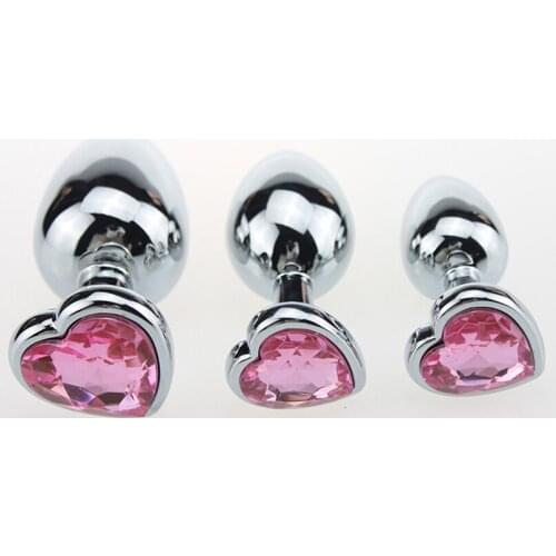 3PCS Large Medium Small Stainless Steel Anal Butt Plug Heart Shaped Jeweled Adult Sex Toys for Woman Men Erotic Sex Products
